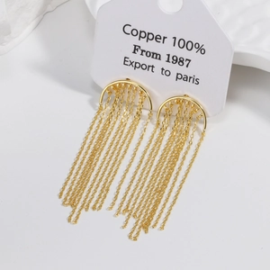 Tassel Drop Earrings Copper 18K Gold Plated Long Multi Chain Fringe Semi Circle Dangle Jewelry For Women