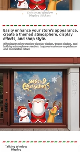 Macro view of Santa and reindeer Christmas window stickers with Merry Christmas text