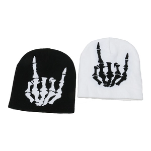 Acrylic Knit Beanie Hat Skeleton Bone Hand Rock On Gesture Halloween Hip Hop Punk Winter Warm Skull Cap Men Women