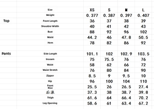 Detailed size chart for women's vest and lace-patchwork trousers two-piece set
