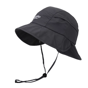 Black quick-dry sun hat with wide brim, weekday embroidery and adjustable drawstring