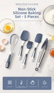 Detailed close-up of 5-piece heat-resistant silicone baking tools on marble surface