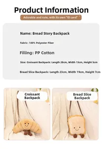 Spécifications détaillées des sacs à bandoulière en peluche forme croissant et toast