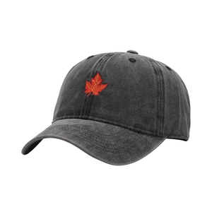 Vintage-Baseballcap aus gewaschener Baumwolle mit roter Ahornblatt-Stickerei, Dunkelgrau