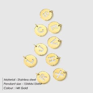 14K gold plated stainless steel hollow letter charms for DIY jewelry 15x15mm size