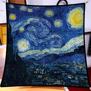 Square Scarf Twill Polyester Van Gogh Oil Painting Art Print Elegant Satin Feel Shawl Wrap For Women