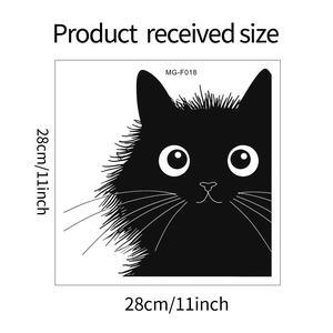 Peeking black cat glass sticker MG-F018 showing 28cm x 28cm product dimensions