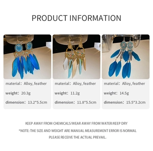 Detailed product dimensions and material specs for bohemian feather tassel earrings