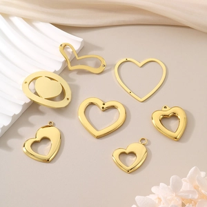 Golden stainless steel hollow heart and oval charms for DIY jewelry making sets