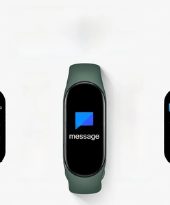 Detailed view of M7 smart bracelet displaying message notifications on dark green band