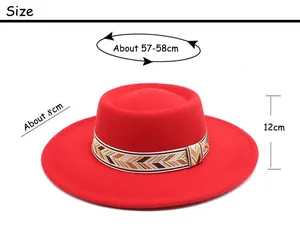 Detailed size guide for the wide brim wool felt fedora with dimensions 57-58cm circumference