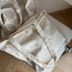 Detailed texture of cotton linen tote bags with polka dots and floral patterns