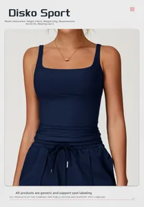 Vue détaillée du gilet de sport bleu marine à col carré en tissu élastique de compression