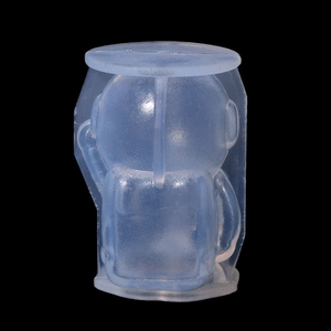 Detailed back view of a blue translucent astronaut silicone mold for DIY crafts and baking