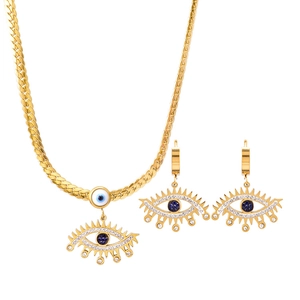 Parure de bijoux Œil du Diable dorée avec collier à pendentif bleu et boucles d'oreilles