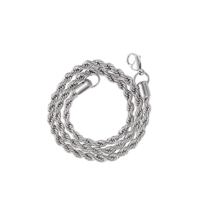 Polished 5mm stainless steel rope chain necklace with durable lobster clasp on white background