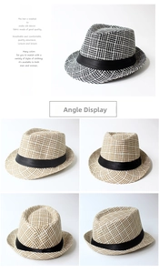 Close-up detail of breathable woven fedora hat with elegant black ribbon band trim