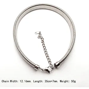 Polished silver snake chain with lobster clasp measuring 12.16mm wide and 35cm long