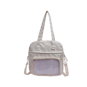 Off-white large capacity ita bag with transparent display layer and adjustable strap