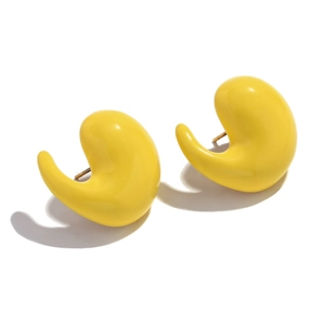 Modern 18K gold-plated stainless steel comma studs with bright yellow enamel finish