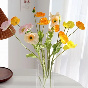 Artificial Poppy Flower Satin Flocking Realistic Fake Plant For Home Wedding Party Decoration Aesthetic Floral Arrangement