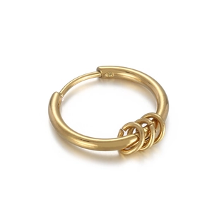 Minimalist gold stainless steel hoop earrings featuring three small decorative rings
