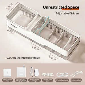 Adjustable compartment cable organizer box for chargers and electronic accessories