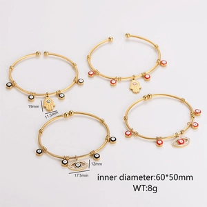 18K gold-plated stainless steel evil eye and Hamsa hand open cuff bangle bracelets for women