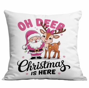 Christmas pillow cover with Santa and deer, white cushion case with festive typography