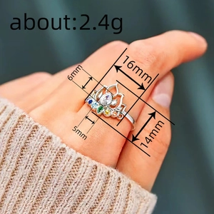 Lotus flower ring with colorful cubic zirconia and pear-shaped stone in S925 silver