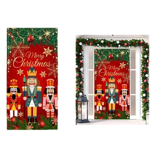 Nutcracker soldier Christmas porch banners with Merry Christmas gold text hanging decor