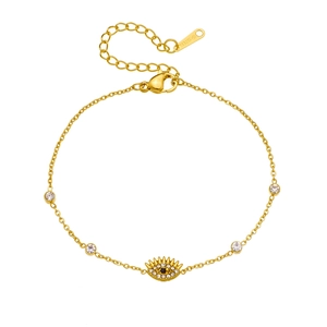 Bracciale in acciaio inossidabile dorato con ciondolo malocchio e pietre in zircone