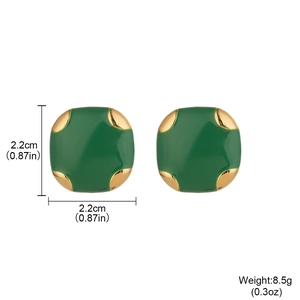 Vintage green enamel square earrings with gold plating and detailed dimensions