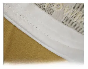 Macro detail of breathable mesh lining and widened sweatband on a black baseball cap