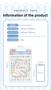 Miniature scenery stickers set size comparison with iPhone 14 showing detailed dimensions