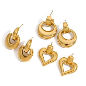 Vintage gold stainless steel earring set featuring heart, hoop, and U-shaped designs