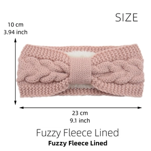 Fleece-lined knit headband with twist pattern dimensions 23x10cm in lotus pink color