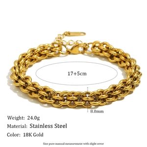 18K gold plated stainless steel lantern chain bracelet, 8mm wide link jewelry for women