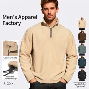 Men's Polar Fleece Sweatshirt Half Zip Stand Collar Long Sleeve Pullover Thickened Casual Urban Style