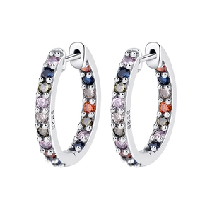 Elegant S925 sterling silver hoop earrings with vibrant colorful cubic zirconia gems