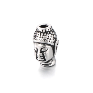 Polished silver stainless steel Buddha head spacer bead for jewelry making