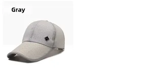 Detail view of the breathable grey mesh fabric and square metal logo on the baseball cap