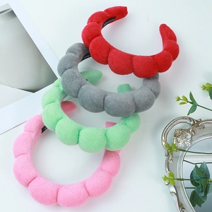 Plush sponge headband set in red, gray, mint green and pink for a high cranial top look