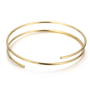 Minimalist double spiral gold-plated stainless steel open bangle bracelet with a sleek finish