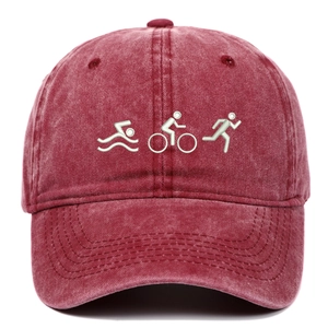 Vintage burgundy washed cotton triathlon embroidery baseball cap for men and women