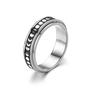 Polished moon phase spinner ring in stainless steel for anxiety relief and daily wear