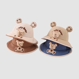 Toddler Bucket Hat Cotton Blend Cartoon Stereo Bear Ears Sun Protection Fisherman Cap For Baby Boys Girls Lucky Bear