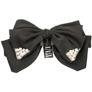 Elegant black fabric bow hair claw clip with triangle rhinestone accents for women