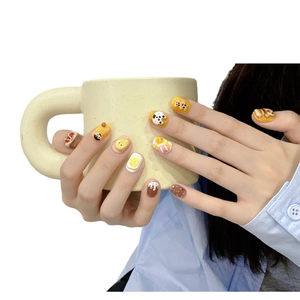 Handmade 3D cartoon bear and dessert press-on nails with cute short square round shape