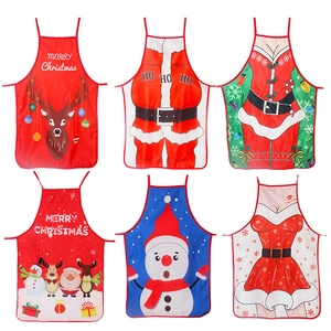 Christmas Decoration Apron Cartoon Santa Claus Reindeer Snowman Pattern Holiday Cooking Accessory Polyester Fabric